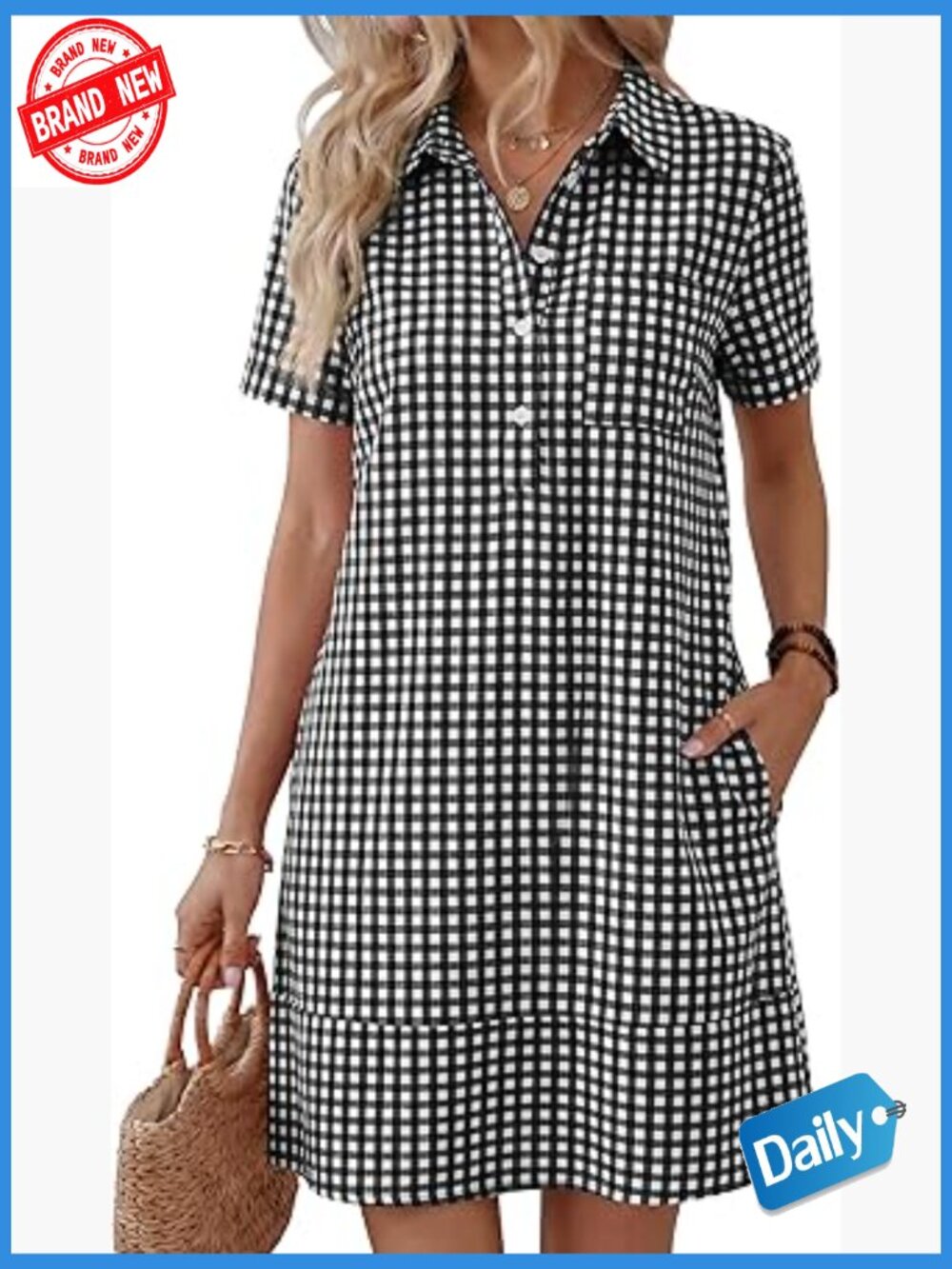 Summer Shirt Dress Short Sleeve Button Polo Casual Midi Shift Dress